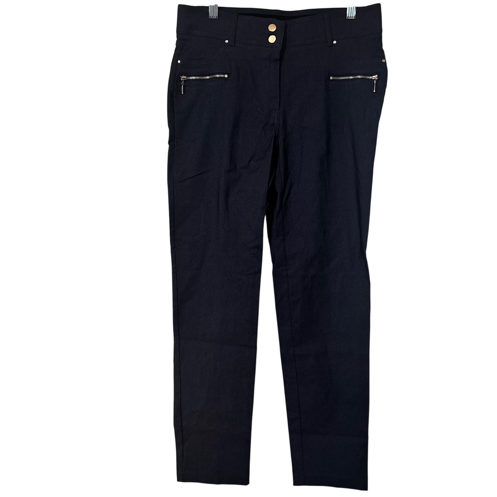 Linda Matthews Women's Black Skinny Pants Size 8 NWT Gold Zip Pockets
